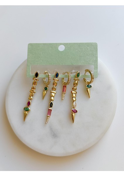 Çelik Renkli 6lı Set Küpe