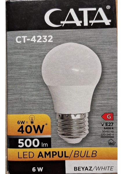 CT-4232 6W 6400K (Beyaz Işık) E27 Duylu LED Ampul Tekli Beyaz Işık E27 LED Ampul 6 Watt Yok A'dan G'