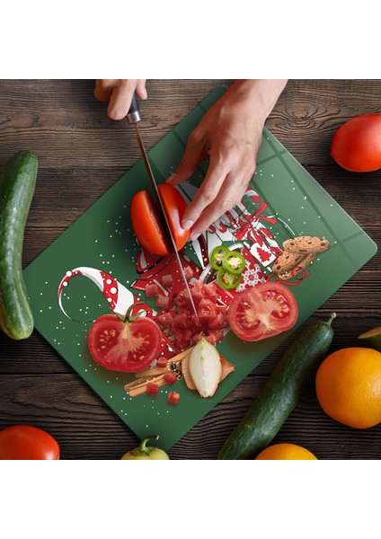 Cam Kesme Tahtası ve Sunumluk Giorno Yeşil Yılbaşı Kar Desenli 20X30 cm fırsatları