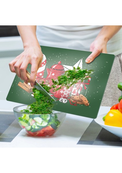 Cam Kesme Tahtası ve Sunumluk Giorno Yeşil Yılbaşı Kar Desenli 20X30 cm indirimleri