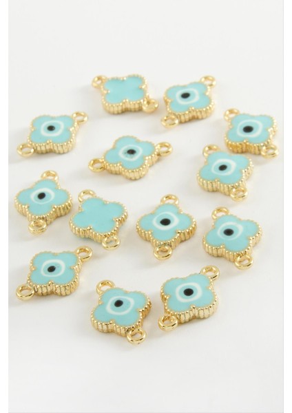 Resveq Çiçek Çift Kulplu Mineli Bileklik ve Kolye Ucu Aparatı 1 Adet-Turkuaz