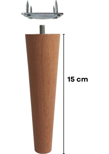 15 cm Ahşap Konik Ayak, Yükseltici Ayak, Tv Ünitesi, Dolap Ayağı, Koltuk Ayağı Tekli Bej Tekli Koltu