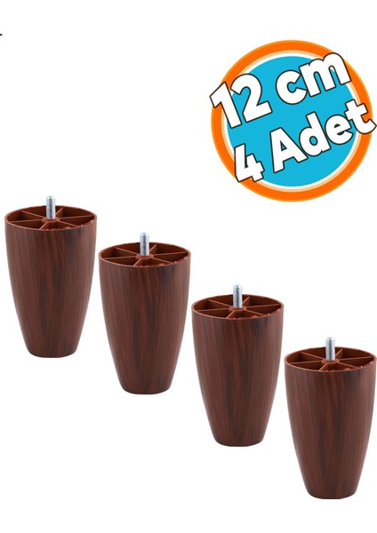 Mobilya Yükseltici Kanepe Ünite Koltuk Ayağı Baza Ayakları Ceviz Desen Plastik Ayak 12 cm 4 Adet Kah