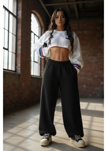 Erkek Kadın Baggy Bol Kesim Eşofman Altı Jogger Paça Siyah Gri Füme Oversize modelleri