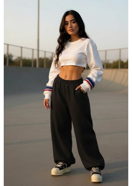 Erkek Kadın Baggy Bol Kesim Eşofman Altı Jogger Paça Siyah Gri Füme Oversize fırsatları