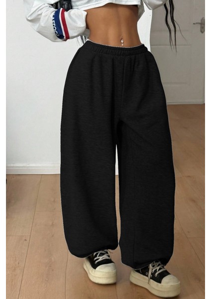 Erkek Kadın Baggy Bol Kesim Eşofman Altı Jogger Paça Siyah Gri Füme Oversize indirimleri