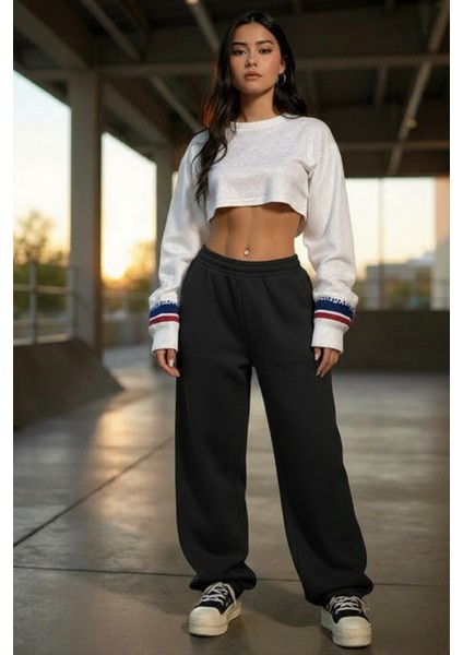 Erkek Kadın Baggy Bol Kesim Eşofman Altı Jogger Paça Siyah Gri Füme Oversize