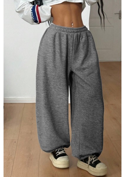 Erkek Kadın Baggy Bol Kesim Eşofman Altı Jogger Paça Siyah Gri Füme Oversize