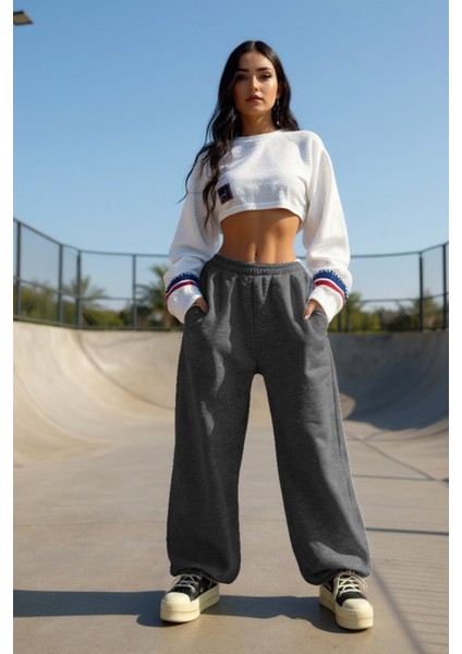 Erkek Kadın Baggy Bol Kesim Eşofman Altı Jogger Paça Siyah Gri Füme Oversize fiyatları