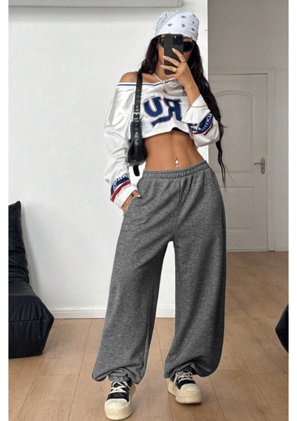 Erkek Kadın Baggy Bol Kesim Eşofman Altı Jogger Paça Siyah Gri Füme Oversize modelleri