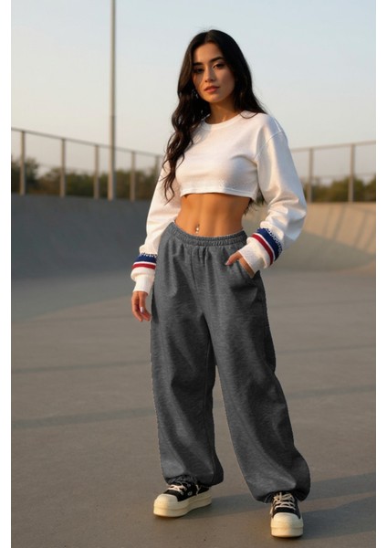 Erkek Kadın Baggy Bol Kesim Eşofman Altı Jogger Paça Siyah Gri Füme Oversize fırsatları