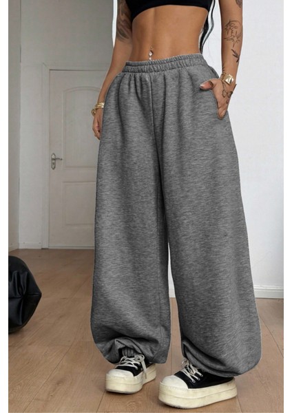 Erkek Kadın Baggy Bol Kesim Eşofman Altı Jogger Paça Siyah Gri Füme Oversize