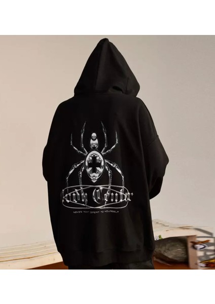 Punıx Özel Tasarım Örümcek Sırt Baskılı Kapüşonlu Kalın Kışlık Unısex Sweatshırt