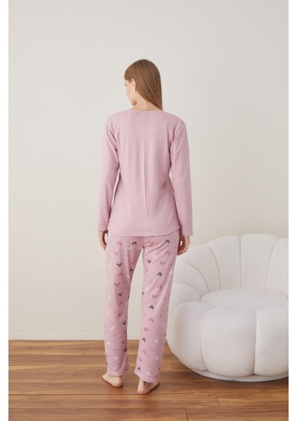 Kadın Pamuk'lu Düğme Yaka Raporlu Interlok Kışlık Pijama Takımı 05011 - 1 Adet modelleri