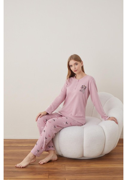 Kadın Pamuk'lu Düğme Yaka Raporlu Interlok Kışlık Pijama Takımı 05011 - 1 Adet fırsatları