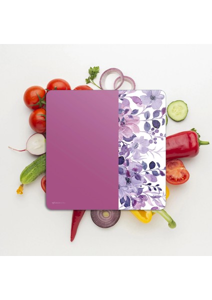 Cam Kesme Tahtası ve Sunumluk Kare Vintage Lila Çiçek 30X30 cm modelleri