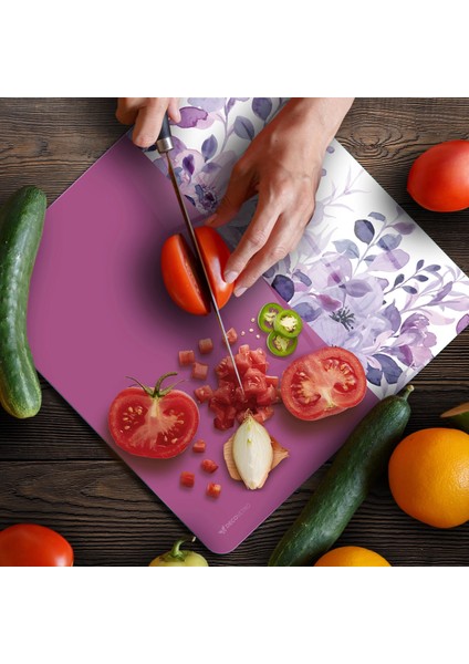 Cam Kesme Tahtası ve Sunumluk Kare Vintage Lila Çiçek 30X30 cm fırsatları