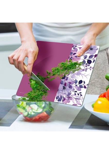 Cam Kesme Tahtası ve Sunumluk Kare Vintage Lila Çiçek 30X30 cm indirimleri