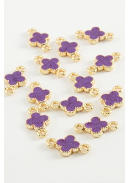 Resveq Çiçek Çift Kulplu Mineli Bileklik ve Kolye Ucu Aparatı 1 Adet-Mor