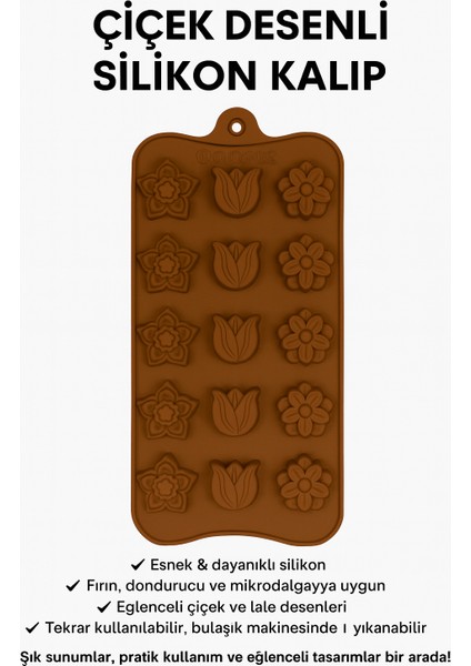 🌸 Çiçek Desenli Silikon Kalıp – Esnek & Dayanıklı, Fırın, Mikrodalga ve Dondurucu Uyumlu, Lale Figürlü Tekrar Kullanılabilir Kalıp