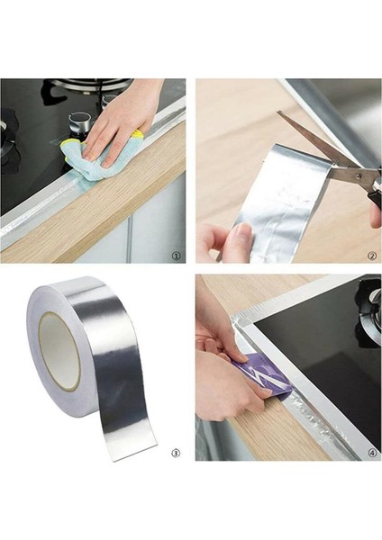 Alüminyum Yanmaz Folyo Bant Tamir Soba Boru Bandı Sıcağa Suya Dayanıklı Yama Düz Gri 45 mm x 20 M Ta