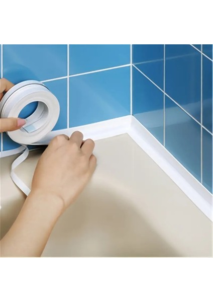 Su Sızdırmaz Banyo Mutfak Pvc Kapı Pencere Kenar Bandı 3.2 mt Beyaz Tuvalet Duşakabin Küvet Bant Tam
