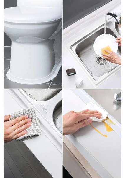 Su Sızdırmaz Banyo Mutfak Pvc Kapı Pencere Kenar Bandı 3.2 mt Beyaz Tuvalet Duşakabin Küvet Bant Tam