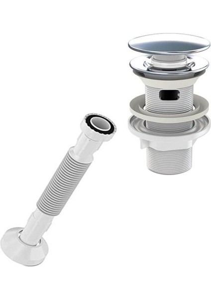 YT76 Taşmalı Bas Aç Krom Kapaklı Körüklü Lavabo Sifonu Beyaz Lavabo Sifonu