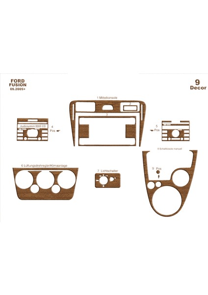 Ford Fusion Alüminyum Kaplama 2005-2010 9 Parça Açık Meşe