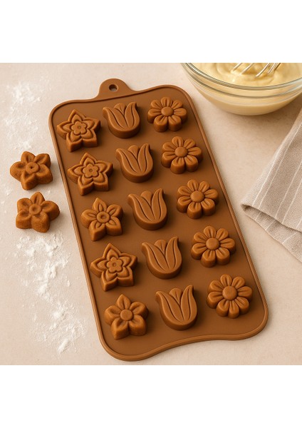 🌸 Çiçek Desenli Silikon Kalıp – Esnek & Dayanıklı, Fırın, Mikrodalga ve Dondurucu Uyumlu, Lale Figürlü Tekrar Kullanılabilir Kalıp indirimleri