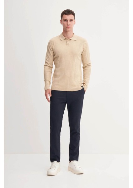 Premium Slim Fit Viskon Karışımlı Polo Yaka Bej Erkek Kazak 33210