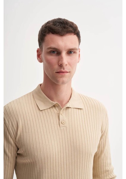 Premium Slim Fit Viskon Karışımlı Polo Yaka Bej Erkek Kazak 33210 modelleri