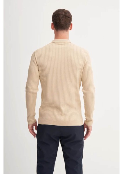 Premium Slim Fit Viskon Karışımlı Polo Yaka Bej Erkek Kazak 33210 fırsatları