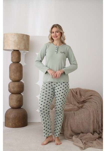 Kadın Pamuk'lu Düğme Yaka Raporlu Interlok Kışlık Pijama Takımı 0111 - 1 Adet fiyatları