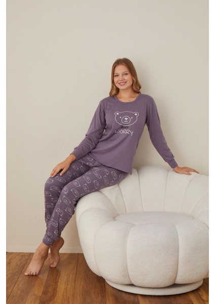 Kadın Pamuk'lu Düğme Yaka Raporlu Interlok Kışlık Pijama Takımı 05006 - 1 Adet modelleri