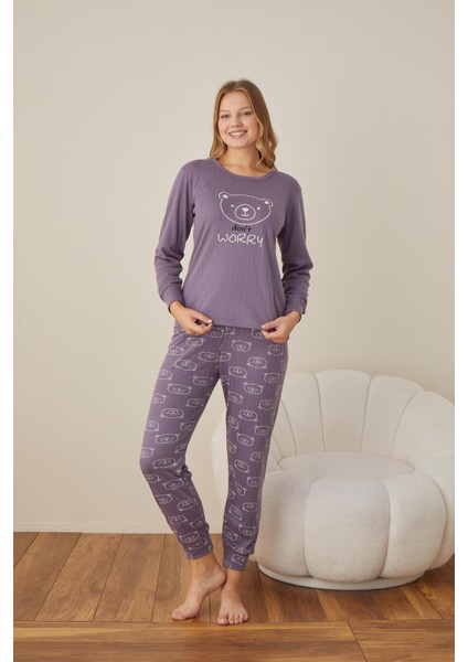 Kadın Pamuk'lu Düğme Yaka Raporlu Interlok Kışlık Pijama Takımı 05006 - 1 Adet fırsatları