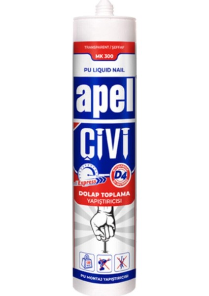 Vmk Apel MK300 Poliüretan Sıvı Çivi, Şeffaf, 390 G Life 1037685 Tutkal Standart 390 Gram Tr