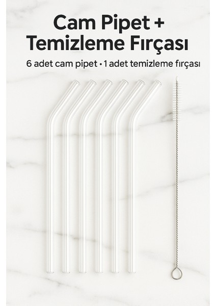 ✨ 6’lı Cam Pipet Seti + 1 Adet Temizleme Fırçası – Dayanıklı, Hijyenik ve Çevre Dostu 🌱