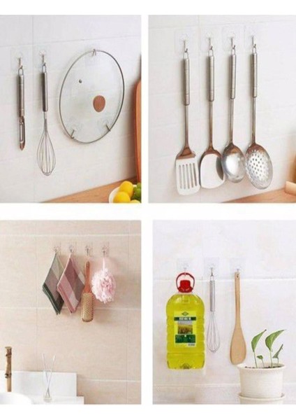 Askı Askılık 10 Adet Güçlü Şeffaf Duvar Askısı Askılığı Yapışkanlı Vantuz Kancalı Mutfak Banyo Askı fırsatları