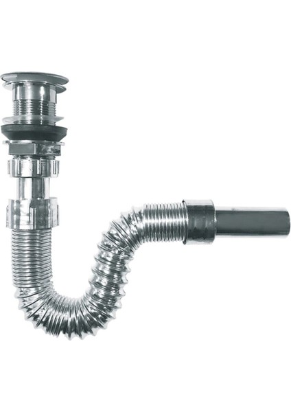 Basmalı Pop-Up Körüklü Lavabo Gider Sifon Plastik Krom-Bs Batarya Borusu