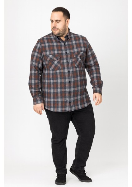 Kaşmir Büyük Beden Klasik Çift Cepli Erkek Gömlek - 7395