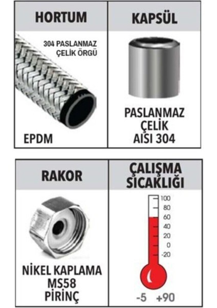 Sıcak Soğuk Su Bağlantı Hortumu ½ 3/8 70 cm fiyatları
