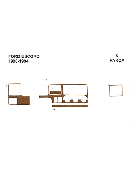 Ford Escord Konsol-Torpido Kaplama 1990-1995 4 Parça Açık Meşe