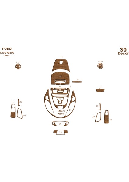 Ford Courier Konsol-Torpido Kaplama 2014 30 Parça Açık Meşe