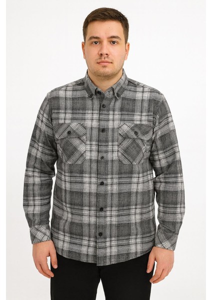Kaşmir Büyük Beden Klasik Çift Cepli Erkek Gömlek - 7395