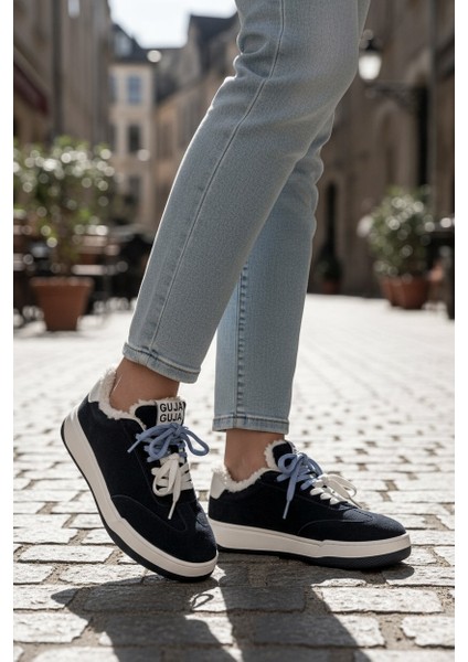 G25K372 Içi Kürklü Siyah Renk Kadın Süet Sneaker Ayakkabı indirimleri
