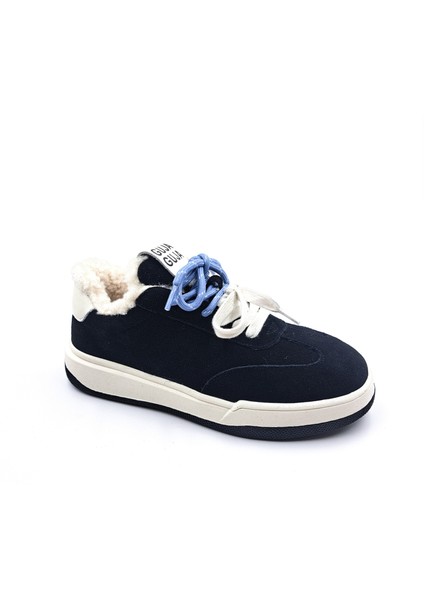 G25K372 Içi Kürklü Siyah Renk Kadın Süet Sneaker Ayakkabı