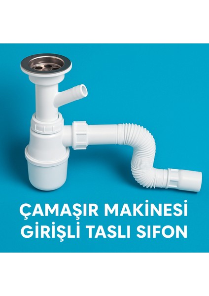 Çamaşır Makinesi Girişli Koku Önleyici Taslı Körüklü Sifon – Dayanıklı & Uzun Ömürlü Lavabo Sifonu K