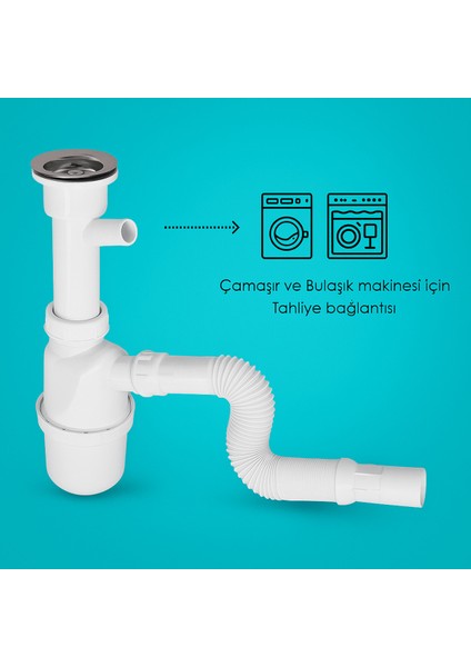 Çamaşır Makinesi Girişli Koku Önleyici Taslı Körüklü Sifon – Dayanıklı & Uzun Ömürlü Lavabo Sifonu K fiyatları