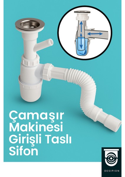 Çamaşır Makinesi Girişli Koku Önleyici Taslı Körüklü Sifon – Dayanıklı & Uzun Ömürlü Lavabo Sifonu K indirimleri